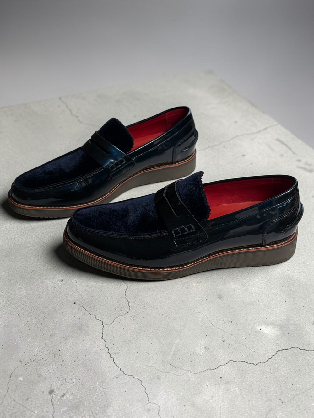 Marc Nolan Abe Navy Patent Leather Suede Penny Loafers Men's Size 9 D
